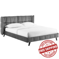 Modway MOD-6081-GRY Makenna Queen Performance Velvet Platform Bed