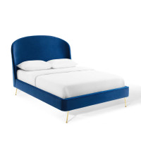 Modway MOD-6131-NAV Navy Mira Upholstered Performance Velvet Queen Platform Bed