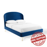 Modway MOD-6131-NAV Navy Mira Upholstered Performance Velvet Queen Platform Bed