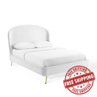 Modway MOD-6131-WHI White Mira Upholstered Performance Velvet Queen Platform Bed