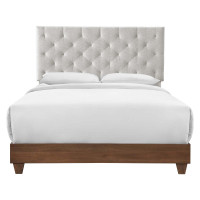 Modway MOD-6146-WAL-BEI Walnut Beige Rhiannon Diamond Tufted Upholstered Fabric Queen Bed