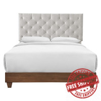 Modway MOD-6146-WAL-BEI Walnut Beige Rhiannon Diamond Tufted Upholstered Fabric Queen Bed