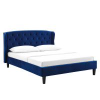 Modway MOD-6180-NAV Navy Penelope Tufted Wingback Queen Performance Velvet Platform Bed