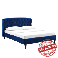 Modway MOD-6180-NAV Navy Penelope Tufted Wingback Queen Performance Velvet Platform Bed