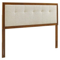 Modway MOD-6225-WAL-BEI Walnut Beige Draper Tufted Full Fabric and Wood Headboard
