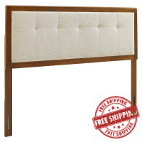 Modway MOD-6226-WAL-BEI Walnut Beige Draper Tufted Queen Fabric and Wood Headboard