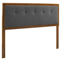 Modway MOD-6226-WAL-CHA Walnut Charcoal Draper Tufted Queen Fabric and Wood Headboard