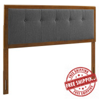 Modway MOD-6226-WAL-CHA Walnut Charcoal Draper Tufted Queen Fabric and Wood Headboard