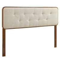 Modway MOD-6233-WAL-BEI Walnut Beige Collins Tufted Full Fabric and Wood Headboard
