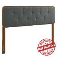 Modway MOD-6233-WAL-CHA Walnut Charcoal Collins Tufted Full Fabric and Wood Headboard