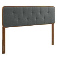 Modway MOD-6235-WAL-CHA Walnut Charcoal Collins Tufted King Fabric and Wood Headboard