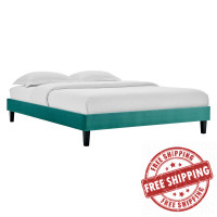 Modway MOD-6264-TEA Teal Reign Twin Performance Velvet Platform Bed Frame