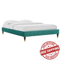 Modway MOD-6268-TEA Teal Harlow Twin Performance Velvet Platform Bed Frame