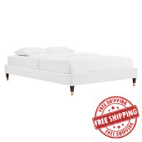 Modway MOD-6268-WHI White Harlow Twin Performance Velvet Platform Bed Frame