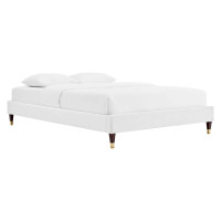 Modway MOD-6269-WHI White Harlow Full Performance Velvet Platform Bed Frame