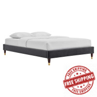 Modway MOD-6270-CHA Charcoal Harlow Queen Performance Velvet Platform Bed Frame