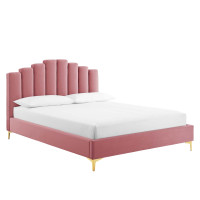 Modway MOD-6280-DUS Dusty Rose Olivia Queen Performance Velvet Platform Bed