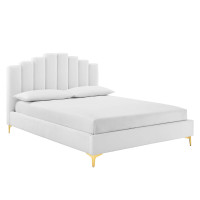 Modway MOD-6280-WHI White Olivia Queen Performance Velvet Platform Bed