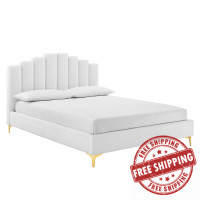 Modway MOD-6280-WHI White Olivia Queen Performance Velvet Platform Bed