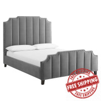 Modway MOD-6281-GRY Gray Lucille Queen Performance Velvet Platform Bed