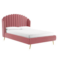Modway MOD-6282-DUS Dusty Rose Lana Queen Performance Velvet Wingback Platform Bed