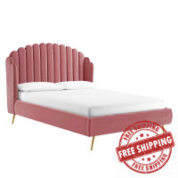 Modway MOD-6282-DUS Dusty Rose Lana Queen Performance Velvet Wingback Platform Bed