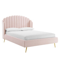 Modway MOD-6282-PNK Pink Lana Queen Performance Velvet Wingback Platform Bed