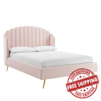 Modway MOD-6282-PNK Pink Lana Queen Performance Velvet Wingback Platform Bed