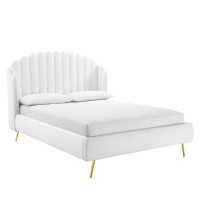 Modway MOD-6282-WHI White Lana Queen Performance Velvet Wingback Platform Bed