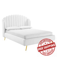 Modway MOD-6282-WHI White Lana Queen Performance Velvet Wingback Platform Bed