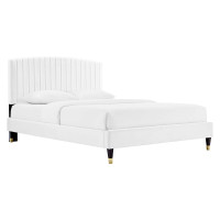 Modway MOD-6284-WHI Alessi Performance Velvet Queen Platform Bed White