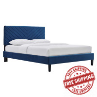 Modway MOD-6285-NAV Roxanne Performance Velvet Queen Platform Bed Navy