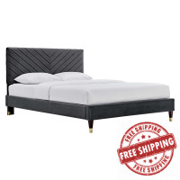 Modway MOD-6286-CHA Roxanne Performance Velvet Queen Platform Bed Charcoal