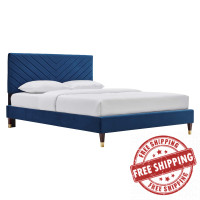 Modway MOD-6286-NAV Roxanne Performance Velvet Queen Platform Bed Navy