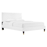 Modway MOD-6286-WHI Roxanne Performance Velvet Queen Platform Bed White