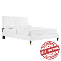 Modway MOD-6286-WHI Roxanne Performance Velvet Queen Platform Bed White