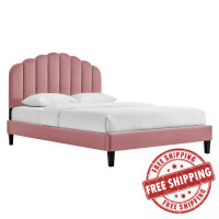 Modway MOD-6287-DUS Daisy Performance Velvet Queen Platform Bed Dusty Rose