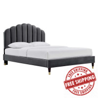 Modway MOD-6288-CHA Daisy Performance Velvet Queen Platform Bed Charcoal