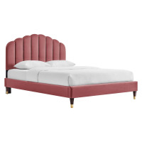 Modway MOD-6288-DUS Daisy Performance Velvet Queen Platform Bed Dusty Rose