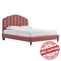 Modway MOD-6288-DUS Daisy Performance Velvet Queen Platform Bed Dusty Rose