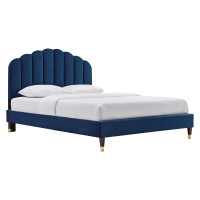 Modway MOD-6288-NAV Daisy Performance Velvet Queen Platform Bed Navy