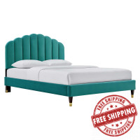 Modway MOD-6288-TEA Daisy Performance Velvet Queen Platform Bed Teal
