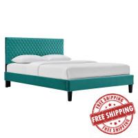 Modway MOD-6289-TEA Garcelle Performance Velvet Queen Platform Bed Teal