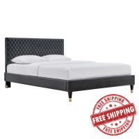 Modway MOD-6290-CHA Garcelle Performance Velvet Queen Platform Bed Charcoal