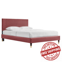 Modway MOD-6290-DUS Garcelle Performance Velvet Queen Platform Bed Dusty Rose