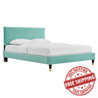 Modway MOD-6290-MIN Garcelle Performance Velvet Queen Platform Bed Mint
