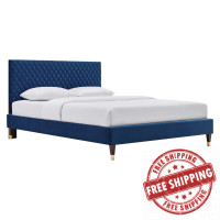 Modway MOD-6290-NAV Garcelle Performance Velvet Queen Platform Bed Navy