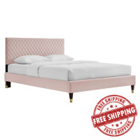 Modway MOD-6290-PNK Garcelle Performance Velvet Queen Platform Bed Pink