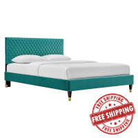 Modway MOD-6290-TEA Garcelle Performance Velvet Queen Platform Bed Teal
