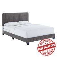 Modway MOD-6329-GRY Celine Channel Tufted Performance Velvet King Bed Gray